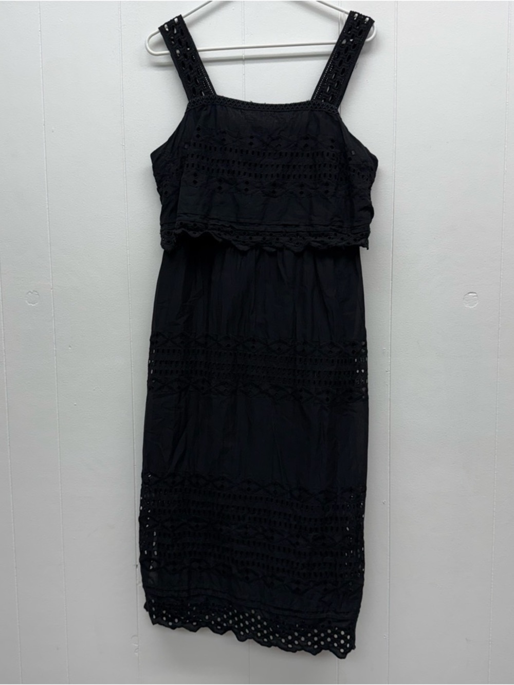 J.Crew Black Cotton Eyelet Tiered Sundress Size 10